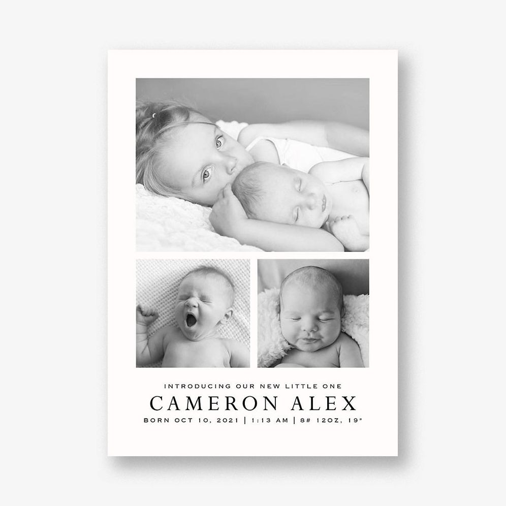 Three Photo Vertical Birth Announcement