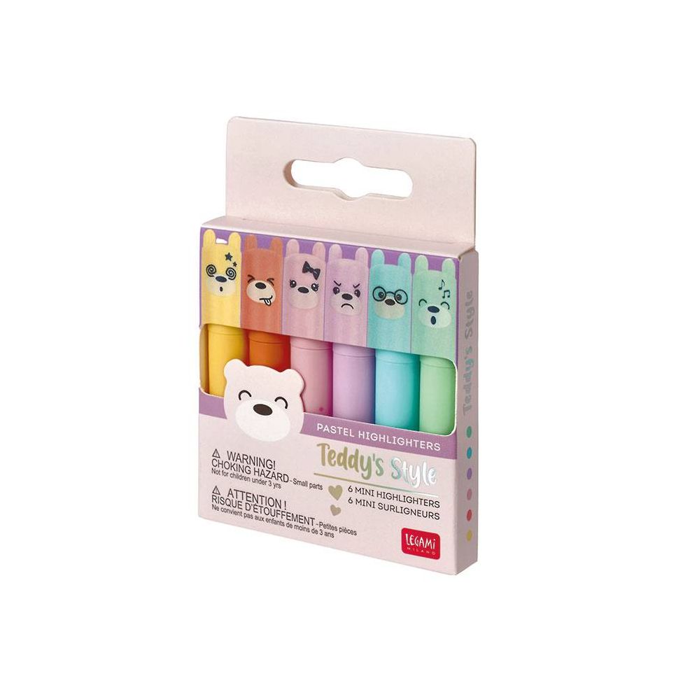Legami Set Of 6 Mini Highlighters - Teddy's Style - Teddy Bear