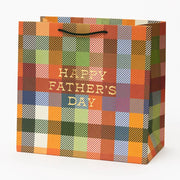 Happy Fathers Day Plaid Large Gift Bag