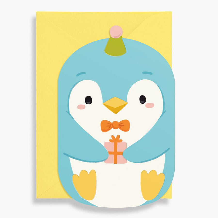 Present Penguin Die Cut Birthday Card