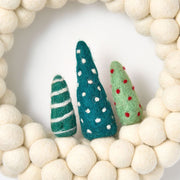 White Felt Pom Wreath with Trees