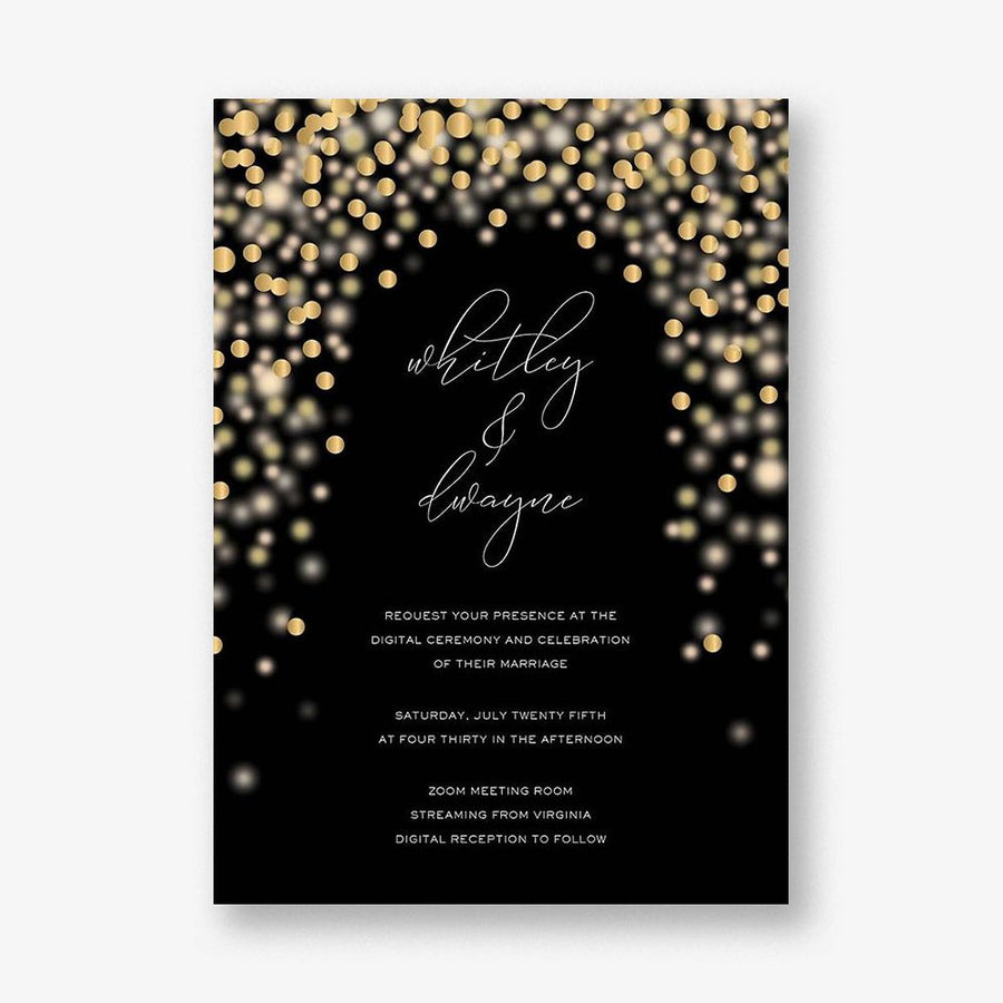 Sparkle Lights Black Wedding Invitation